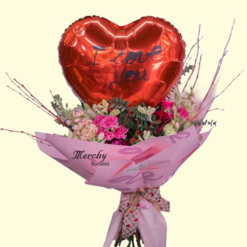 Ramo de flores variadas con globo - Imagen 1
